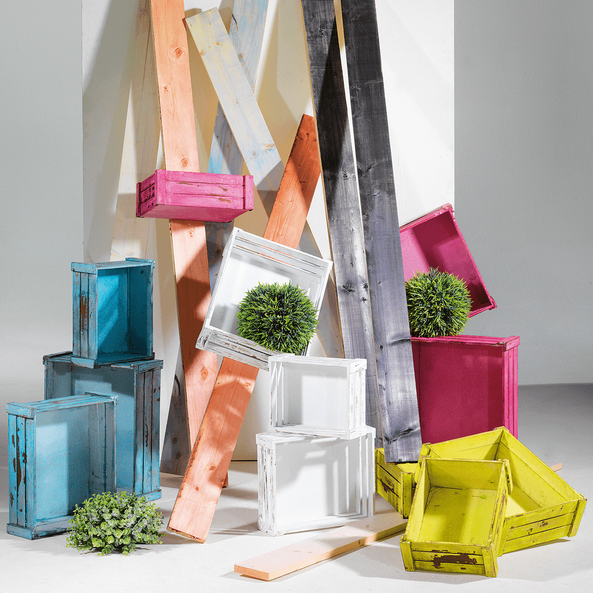 Conjunto de cajas de madera, color blanco - 16 Conjunto de cajas de madera, color blanco - 16