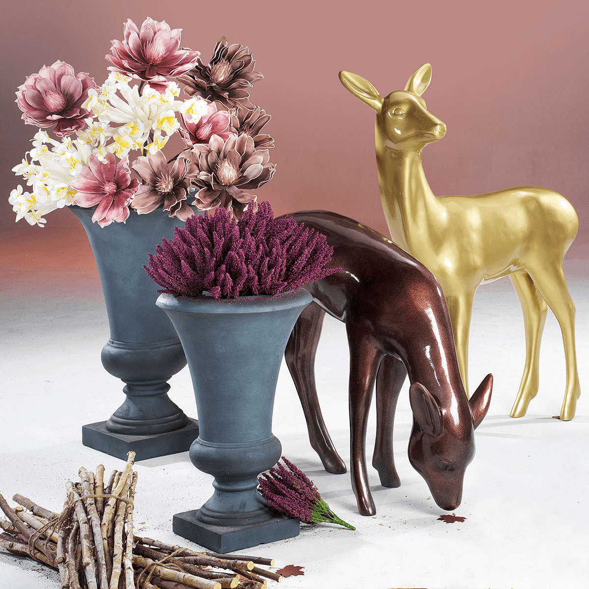 Decorative deer standing height 115 cm, gold metallic - 2