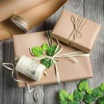 Paquet économique Emballage cadeau Go Green avec raphia blanc et ruban de jute - 0