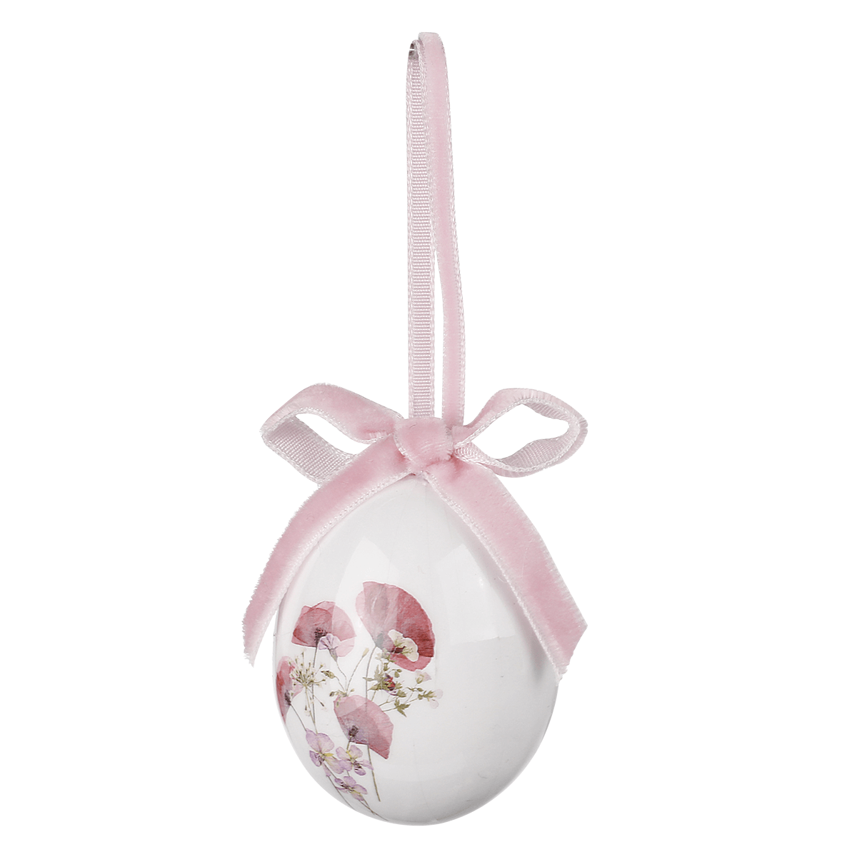 Juego de huevos de Pascua de espuma para colgar, blanco con dibujo de flores y lazo 8pcs. - 2