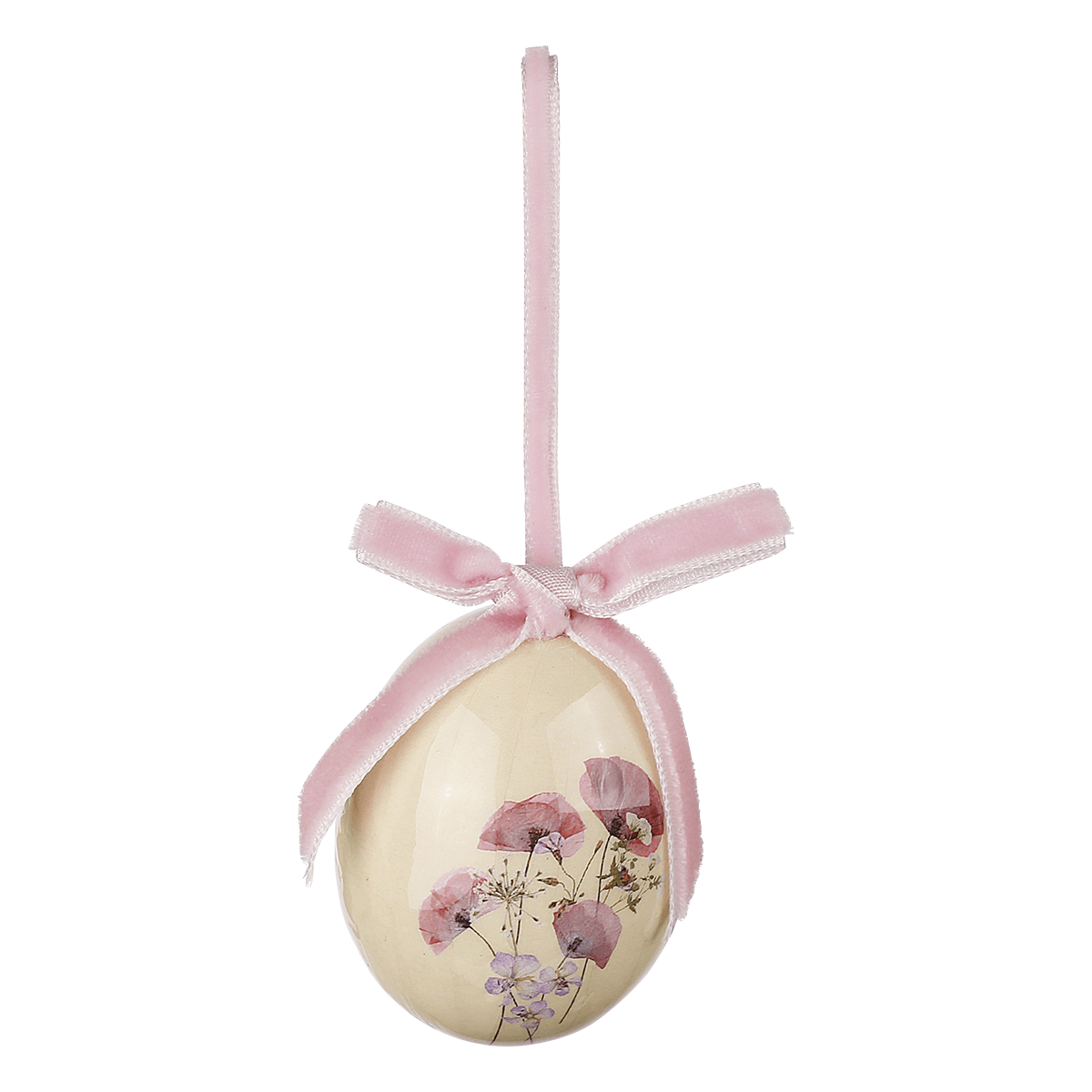 Juego de huevos de Pascua de espuma para colgar, blanco con dibujo de flores y lazo 8pcs. - 4