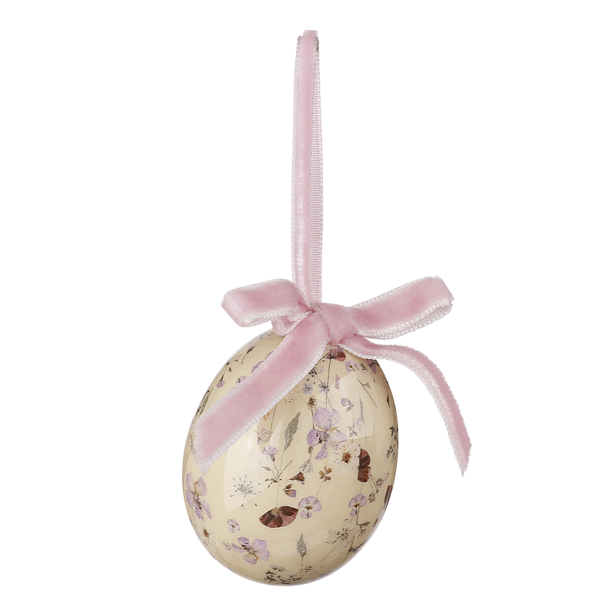 Juego de huevos de Pascua de espuma para colgar, blanco con dibujo de flores y lazo 8pcs. - 6