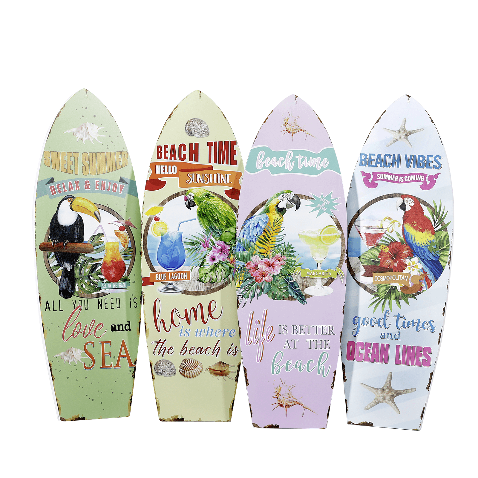 Decoración mural tabla de surf retro 4 piezas, pastel, 60 x 20 x 2 cm - 0 Decoración mural tabla de surf retro 4 piezas, pastel, 60 x 20 x 2 cm - 0