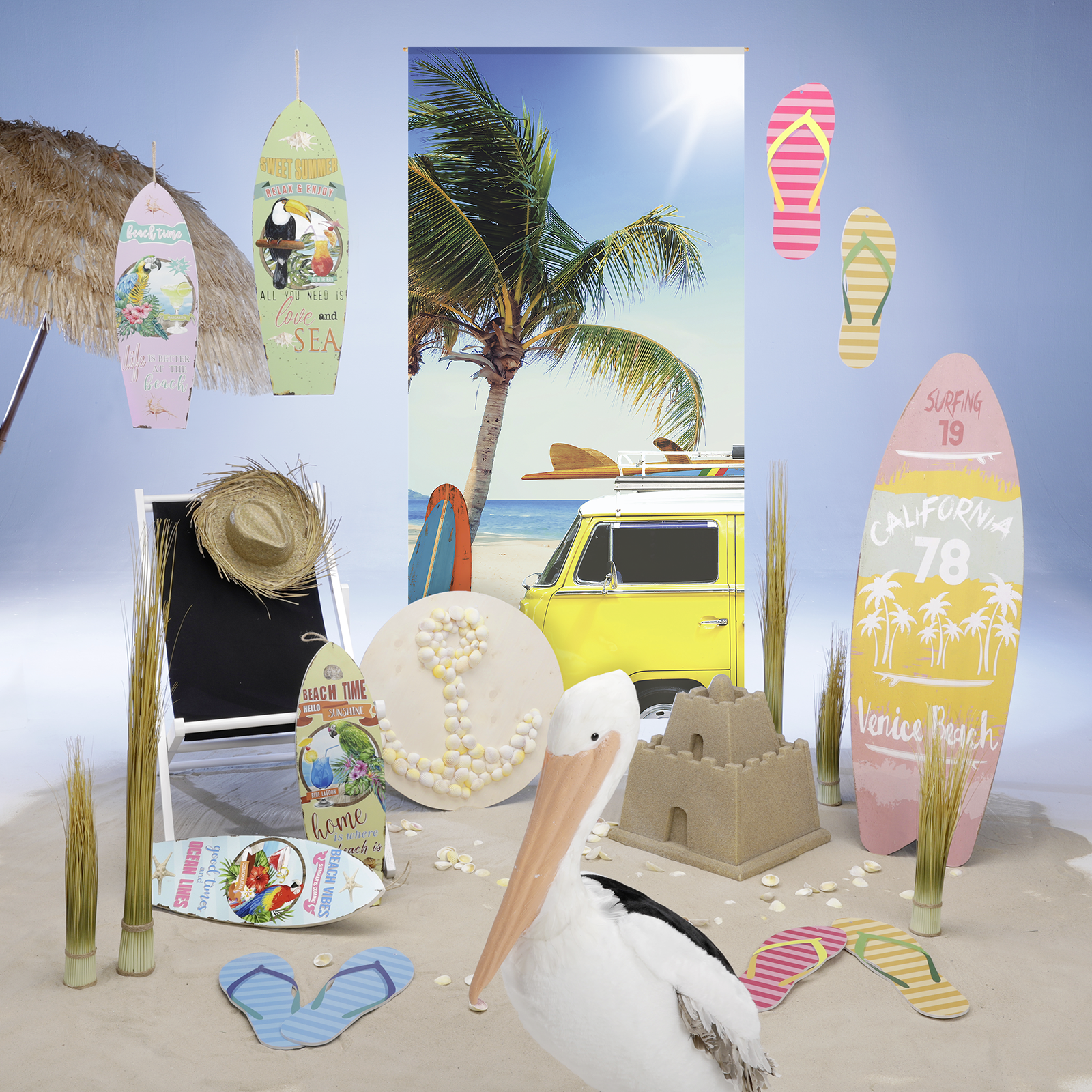 Decoración mural tabla de surf retro 4 piezas, pastel, 60 x 20 x 2 cm - 2 Decoración mural tabla de surf retro 4 piezas, pastel, 60 x 20 x 2 cm - 2