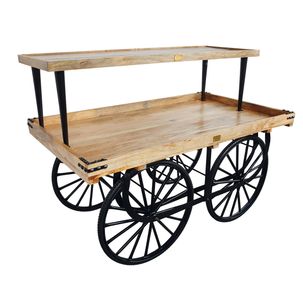 Complete market trolley with black base, body and wooden top made of mango wood 