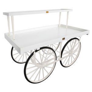 Chariot de marché complet avec base blanc, corps blanc et plateau en bois