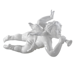 Flying Baroque Angel Figure with Horn, 120 cm, white - 0