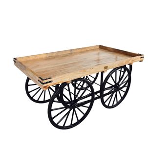 Chariot de marché avec base noir et plateau en bois de manguier