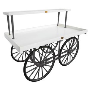 Chariot de marché complet avec base noir, corps blanc et plateau en bois