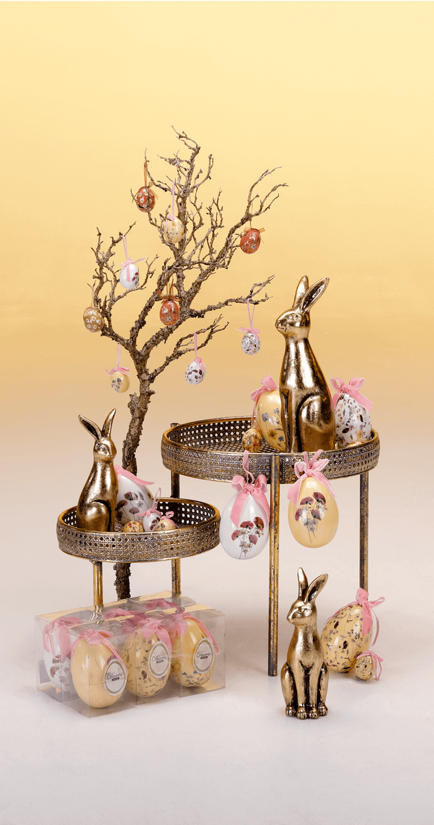 Juego de Huevos de Pascua, 5cm Beige y Marrón con Patrón de Flores y Lazo 8pcs. - 8