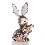 Lapin de Pâques décoratif avec paillettes réversibles cuivre et argent, 21 cm - 0