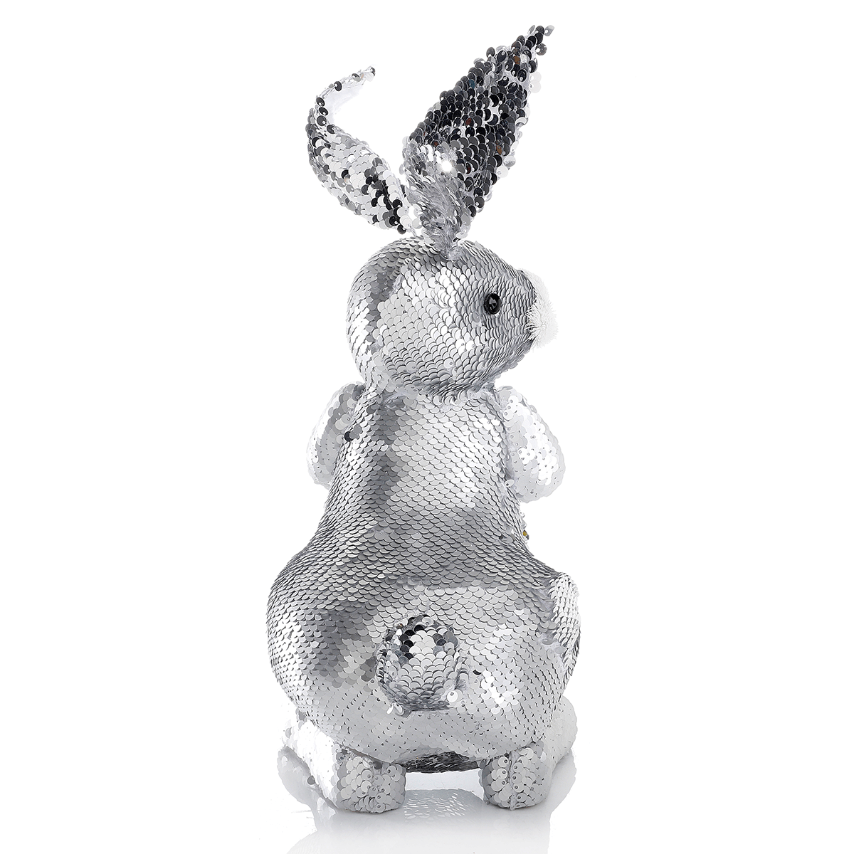 Deko-Oster-Hase mit Wendepailletten silber, 35 cm - 1
