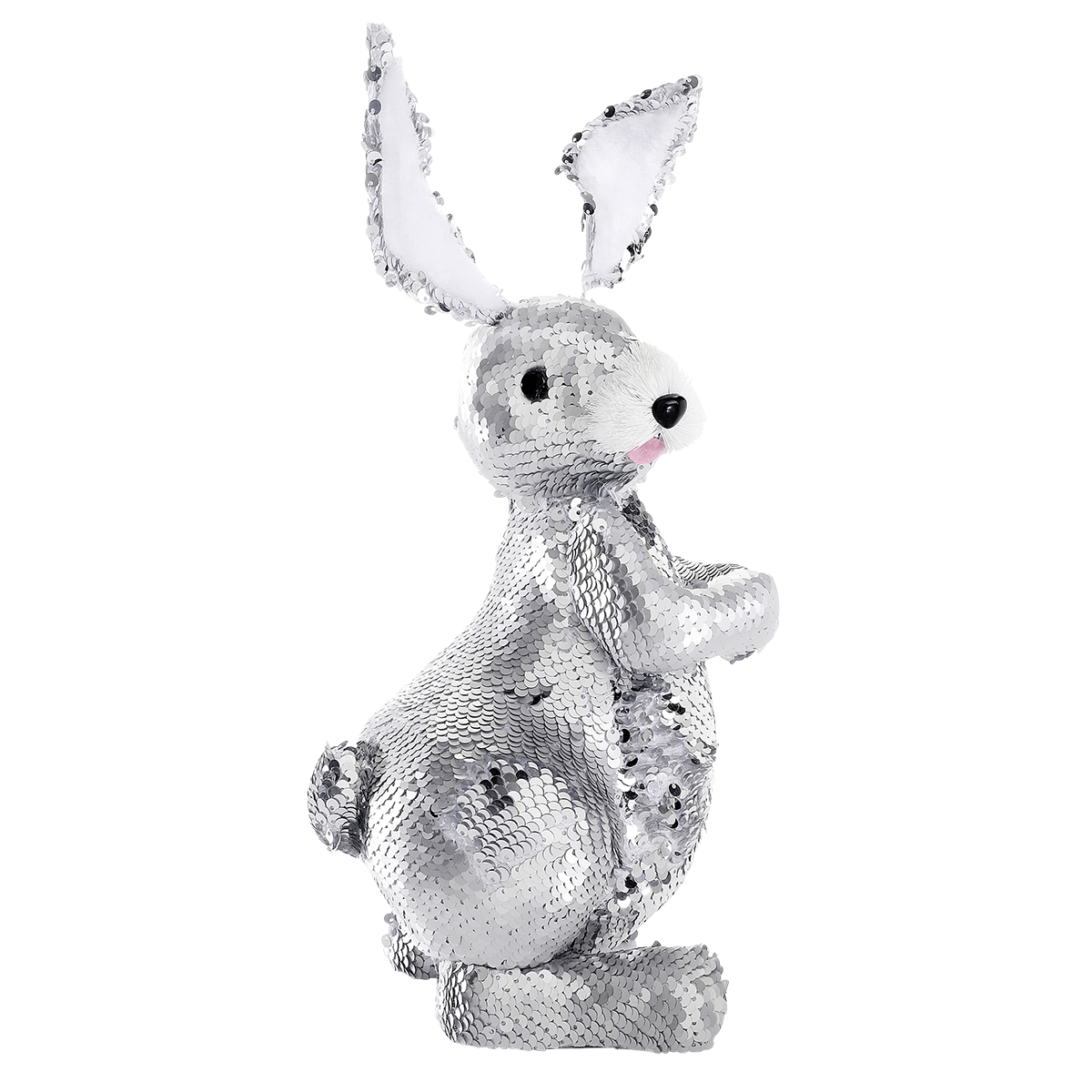Deko-Oster-Hase mit Wendepailletten silber, 35 cm - 5