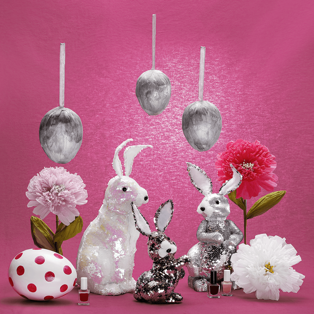 Deko-Oster-Hase mit Wendepailletten silber, 35 cm - 6