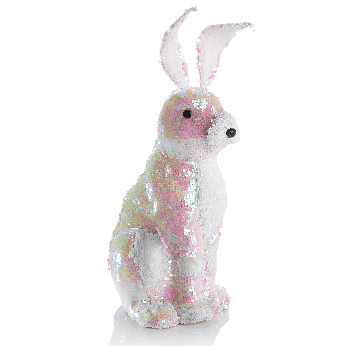 Conejo de Pascua decorativo con lentejuelas reversibles blanco iridiscente 42 cm - 3 Conejo de Pascua decorativo con lentejuelas reversibles blanco iridiscente 42 cm - 3