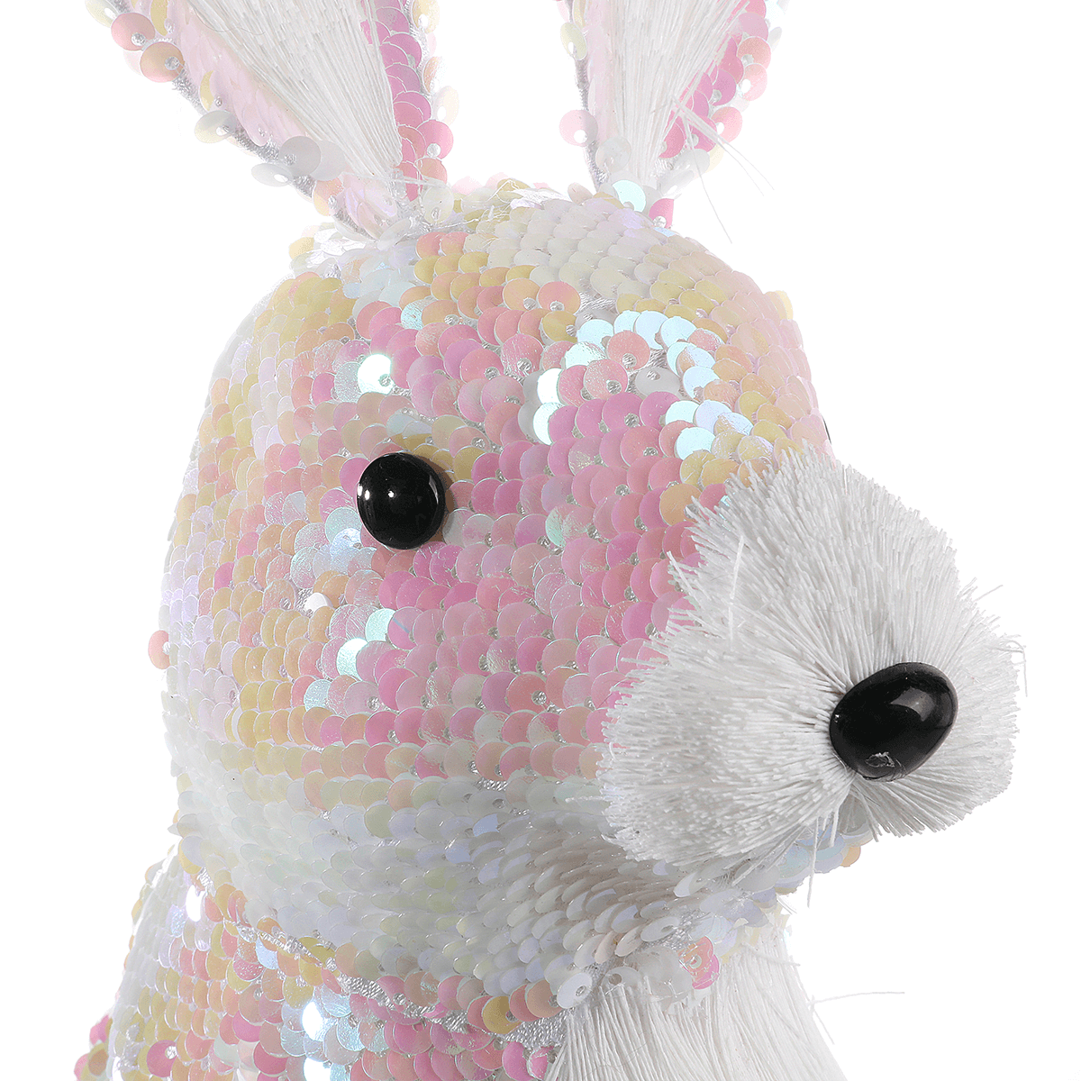 Conejo de Pascua decorativo con lentejuelas reversibles blanco iridiscente 42 cm - 4 Conejo de Pascua decorativo con lentejuelas reversibles blanco iridiscente 42 cm - 4