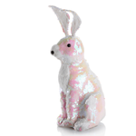 Lapin de Pâques décoratif avec paillettes réversibles blanc irisé 42 cm - 1