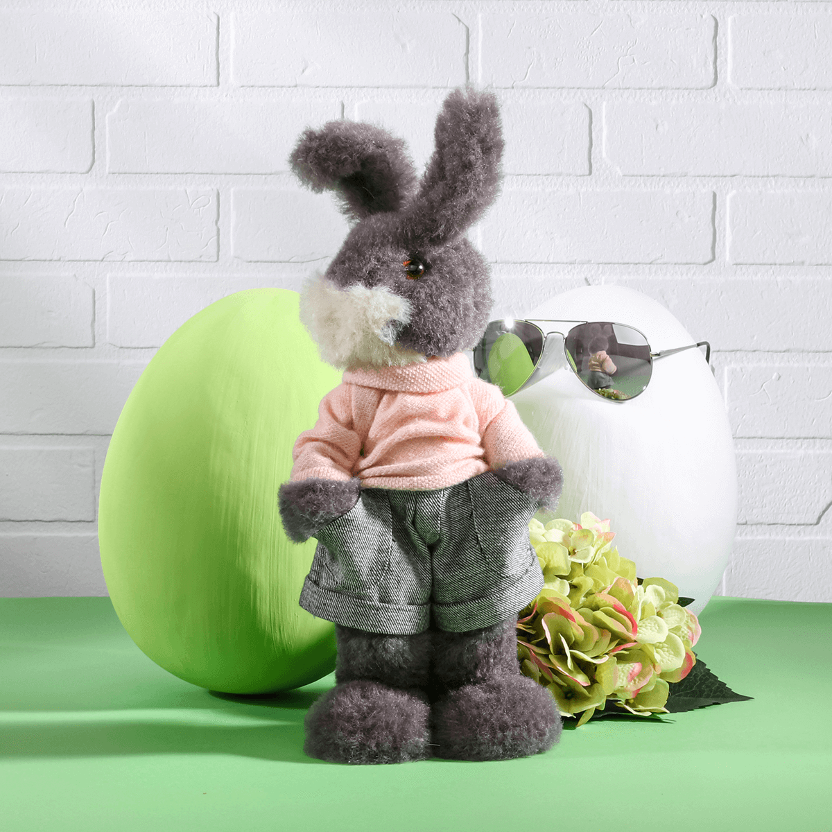 Conejo de Pascua de peluche Deco de 40 cm de altura, gris - 6