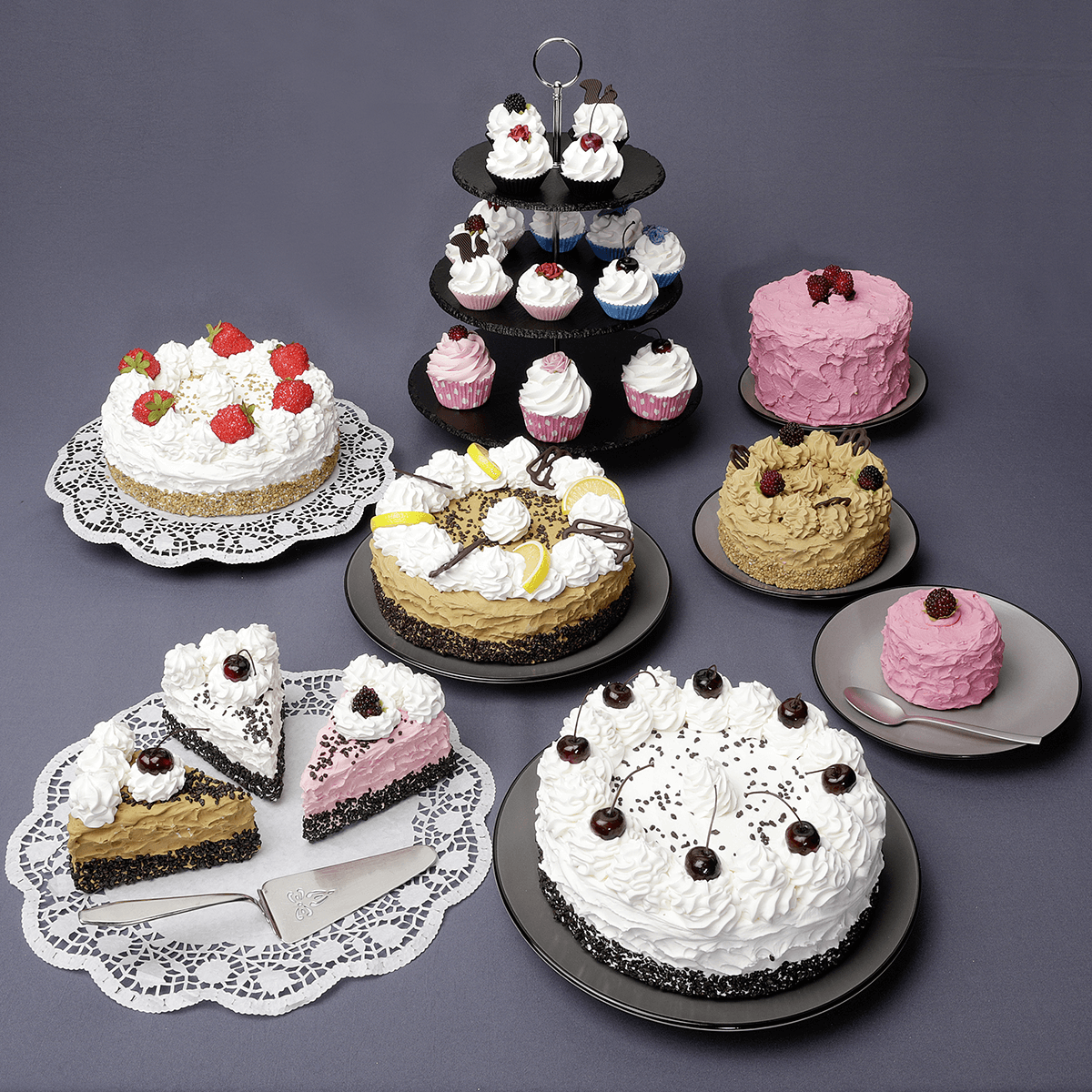 Pièces de tarte aux framboises, set de 2 fausses pièces alimentaires 12 cm - 3