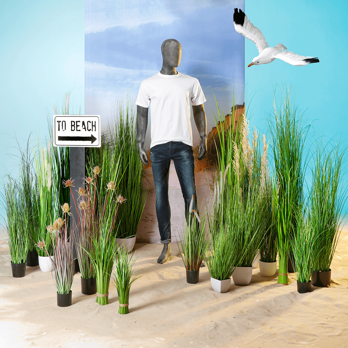 Herbe du tigre décorative XXL en pot blanc 120 cm - 4