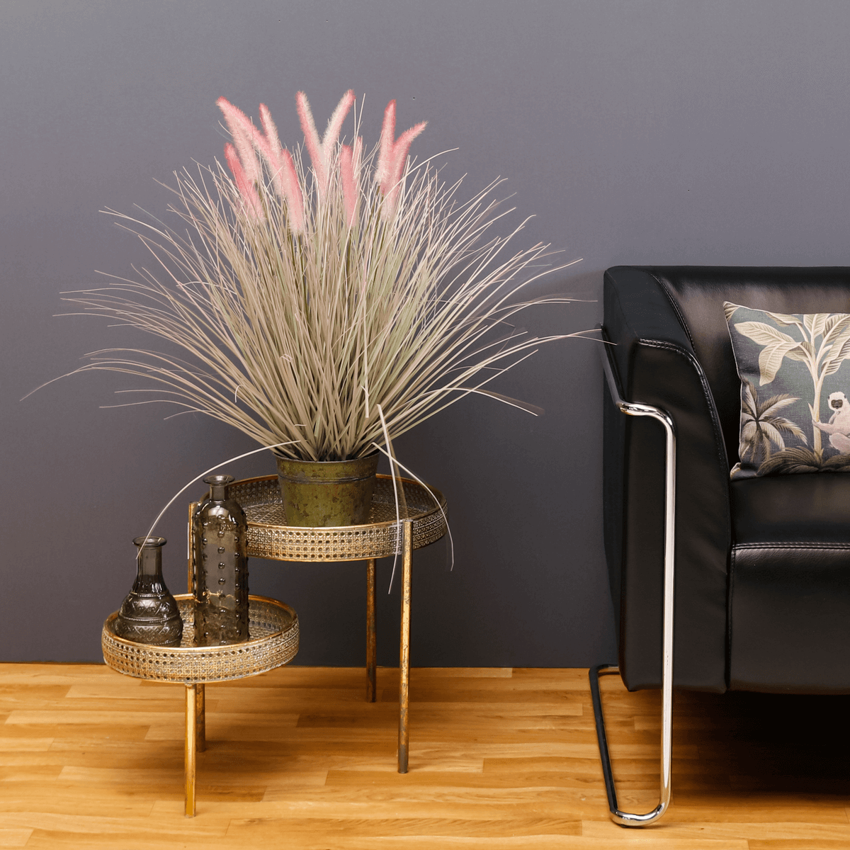 Feines Deko-Federborstengras in silber-rosa im edlen Zinktopf 70 cm - 4