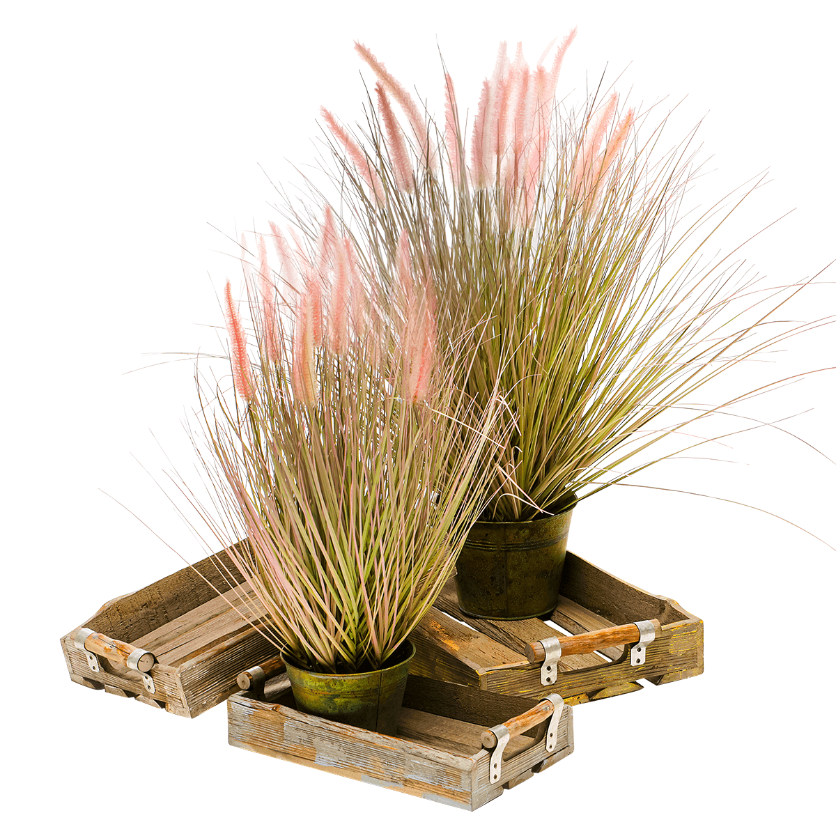 Feines Deko-Federborstengras in silber-rosa im edlen Zinktopf 70 cm - 6