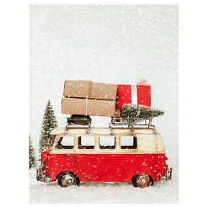 XL-Stoffbanner "Weihnachtsbus Bulli" aus schwer entflammbarem Fahnenstoff 150 x 200 cm