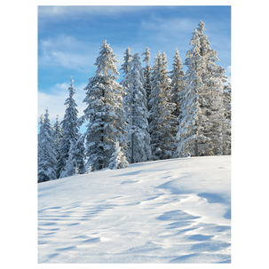 XL fabric banner "Snowy fir forest" made of flame retardant flag fabric 150 x 200 cm