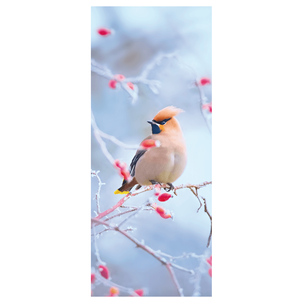 Flame retardant fabric banner "Silktail bird in rosehip" made of flag fabric 75 x 180 cm