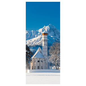 Flame-retardant fabric banner "Winter Church" made of flag fabric 75 x 180 cm.
