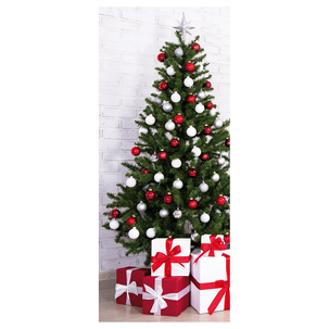 Flame retardant fabric banner "Christmas tree in red and white" made of flag fabric 75 x 180 cm