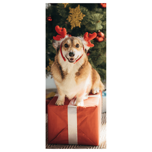 Pancarta de tela ignífuga "Perro de Navidad Corgi" de tela de bandera 75 x 180 cm