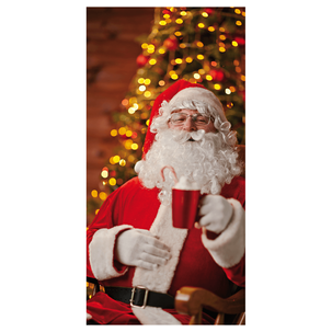 Flame-retardant fabric banner "Father Christmas with hot chocolate" made of flag fabric 100 x 200 cm