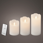 Juego de velas de cera LED 3 piezas blanco 7,5 cm Ø, 15/12,5/10 cm de altura - 1