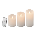 Juego de velas de cera LED 3 piezas blanco 7,5 cm Ø, 15/12,5/10 cm de altura - 0