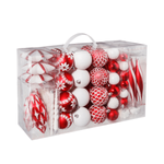 XXL Plastic Christmas Ball Set 100pcs red white 3 - 14 cm long & 3 - 6 cm Ø with metal hanger  - 0