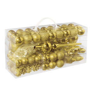 Weihnachtskugel-Set aus Kunststoff 100tlg. gold 3 – 7,5 cm Ø