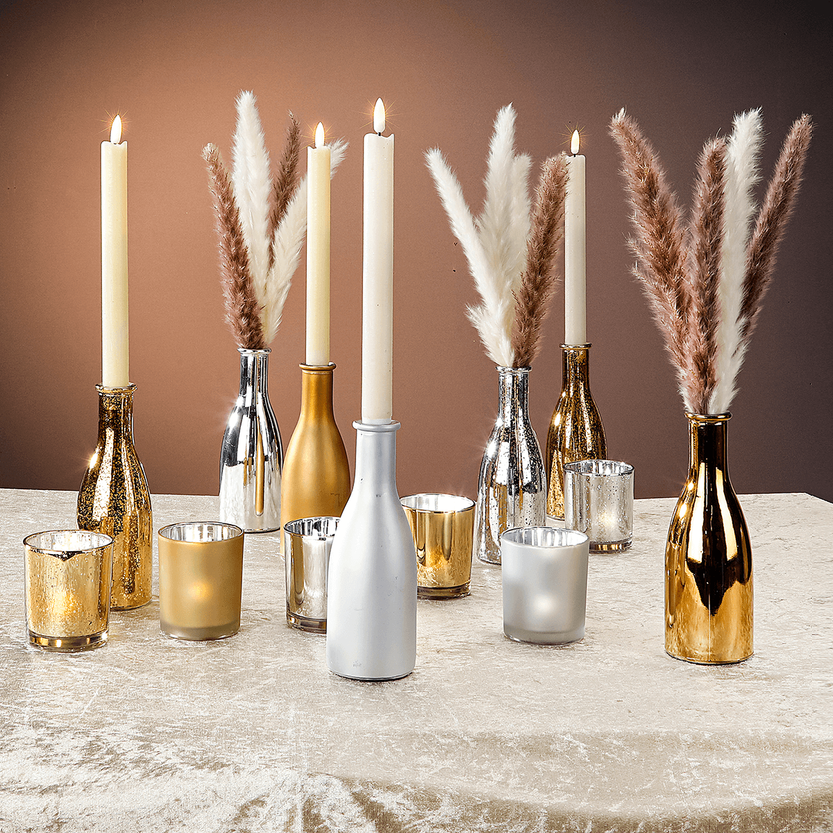 Glas Teelichthalter-Set 3 Stück gold 7 x 8 cm - 1 Glas Teelichthalter-Set 3 Stück gold 7 x 8 cm - 1