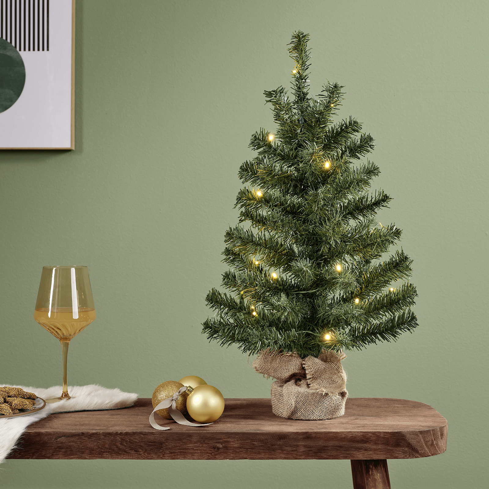 Deko Tannenbaum mit LED und Jutesack 75 cm grün - 2