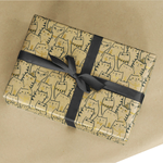 Recycled kraft paper with cats & golden details - 50 m wrapping paper roll - 1