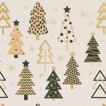 Papel kraft reciclado con árboles de Navidad en beige, negro y dorado - Bobina de papel de regalo de 50 m - 3