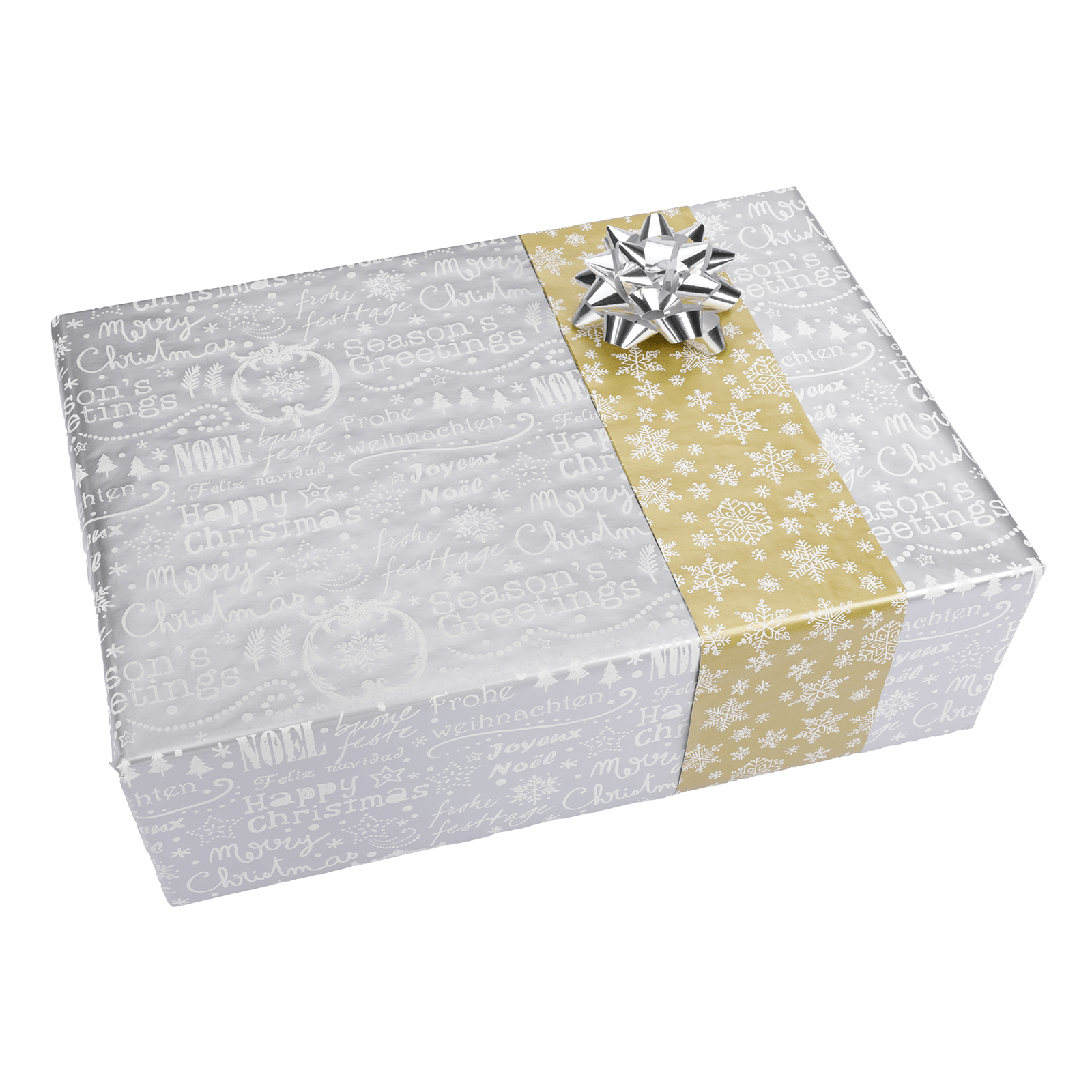Doppelseitiges Weihnachts-Geschenkpapier in Gold & Silber mit Weihnachtssymbolen – 50 m Geschenkpapier-Rolle - 2