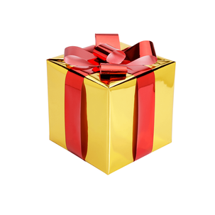 Cadeau de Noël 20 cm or avec ruban rouge