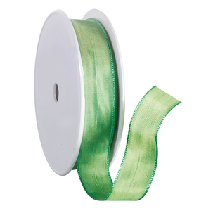 Fabric ribbon with wire edge 25 mm, 25 m, lime