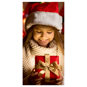 Flame retardant fabric banner "Girl with Christmas present" made of flag fabric
