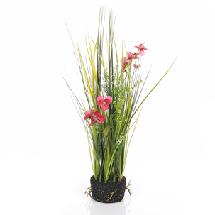 Decorative grass with pansies 48 cm pink