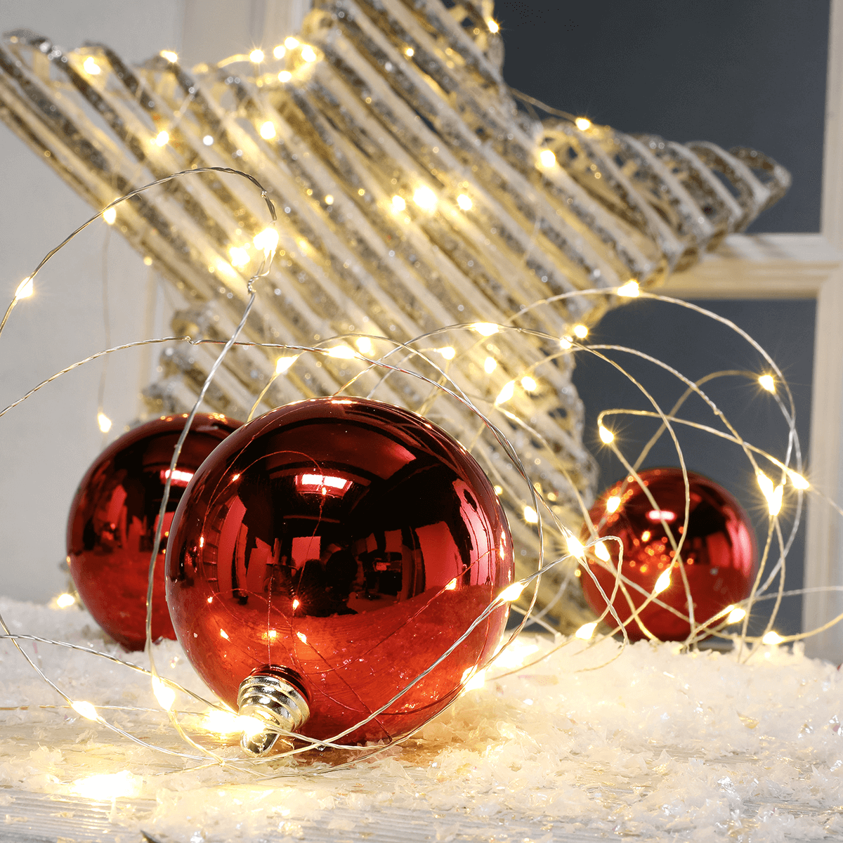 Christmas baubles made of flame retardant plastic red glossy - 8