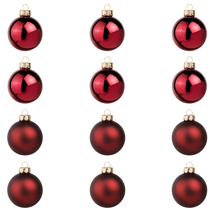 Weihnachtskugeln Glas 6cm - 20 Stück Dunkel Weinrot, Matt & Glänzend Gemischt