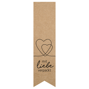 Self-adhesive labels 35 x 135 mm "packed with love" brown 200 pieces