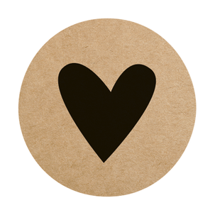 Self-adhesive labels Ø 35 mm with black heart motif, brown 500 pieces